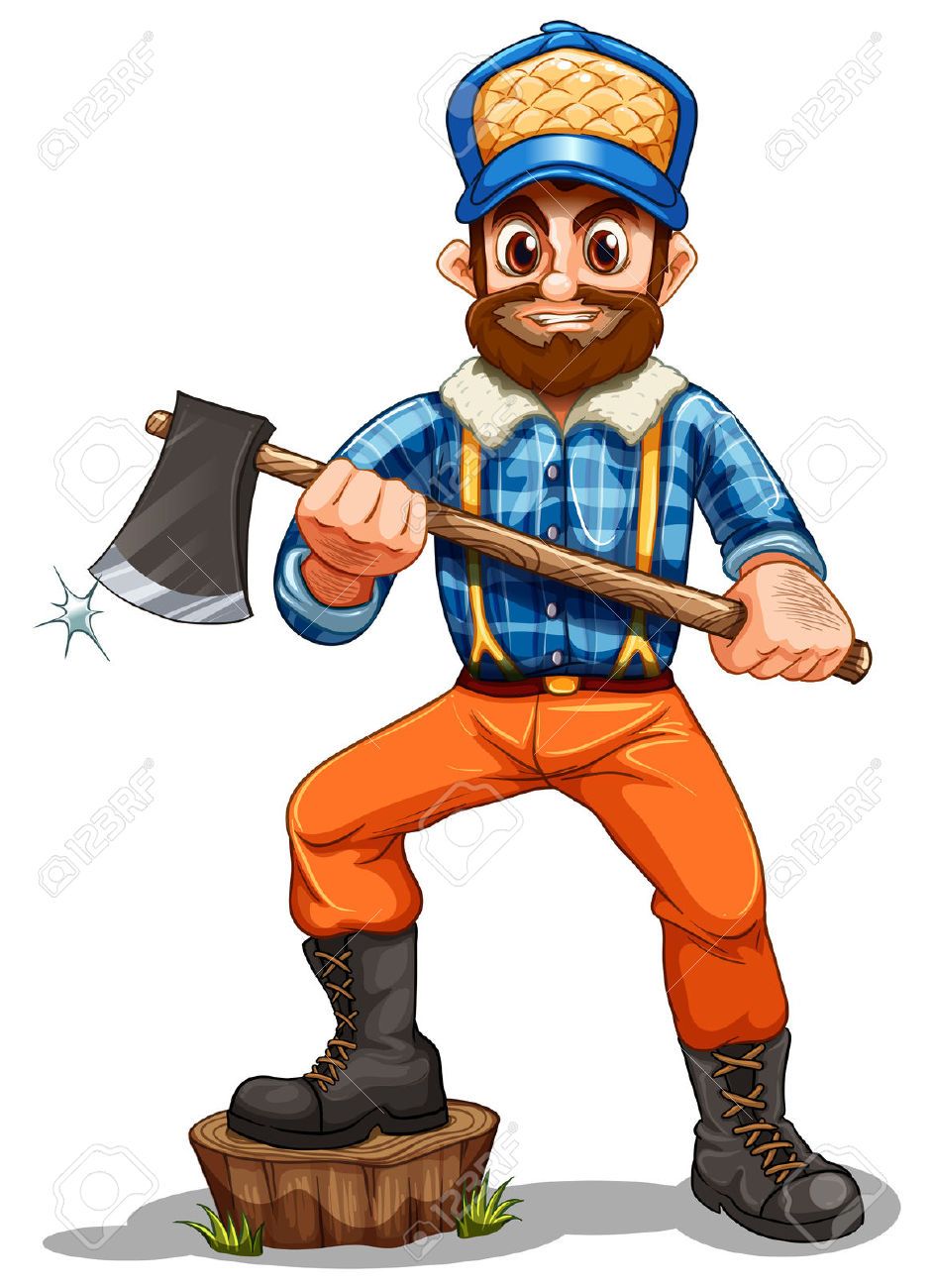 942x1300 Illustration Of A Lumberjack Stepping On A Stump On A White