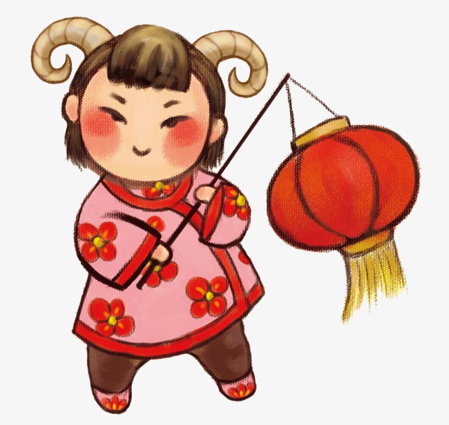 650x616 Chinese New Year,girl,lantern,cartoon, Chinese New Year, Girl