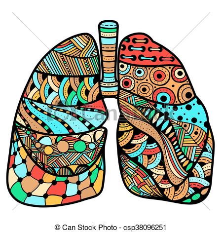 450x470 Colored Hand Drawn Sketched Lungs In Zentangle Style On Clipart