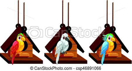450x242 Macaw Parrots Living In Birdhouse Illustration Clip Art Vector
