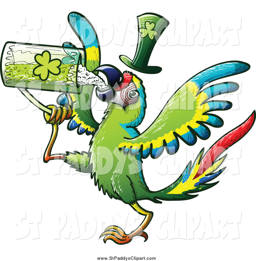 1024x1044 Vector Clip Art Of A St Paddys Day Macaw Parrot Drinking Green