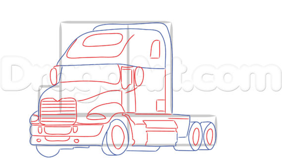 570x320 Semi Truck Outline Drawing How To Draw A Mack Truck, Step By Step