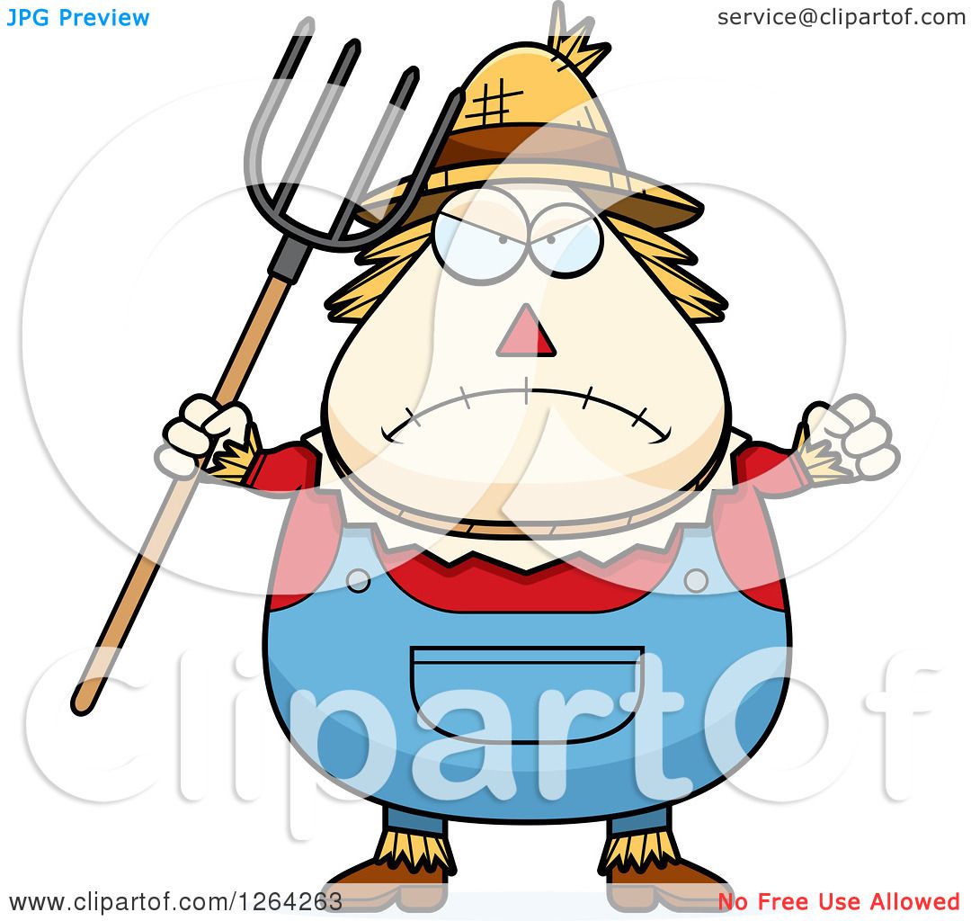 1080x1024 Clipart Of A Mad Cartoon Chubby Scarecrow Holding Up A Fist