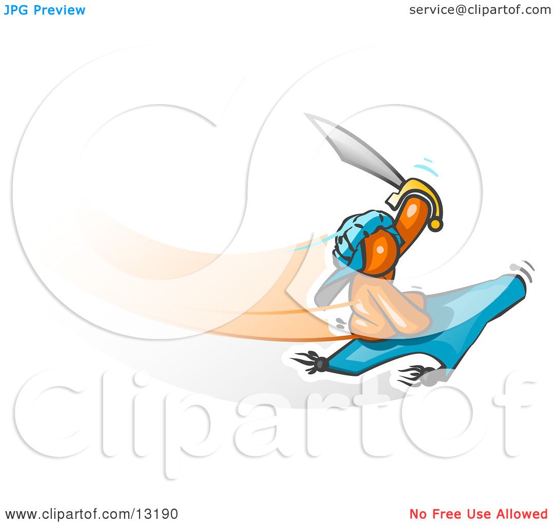 1080x1024 Orange Man Holding Up A Sword And Flying On A Magic Carpet Clipart