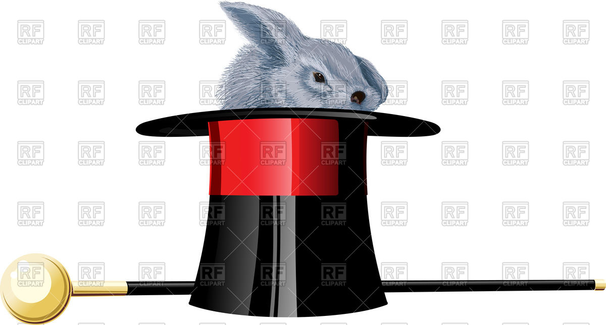 1200x644 Grey Rabbit In Black Magic Hat And Walking Stick On White