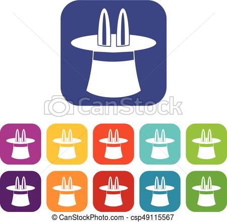 450x441 Rabbit Ears Appearing From A Top Magic Hat Icons Set Vector