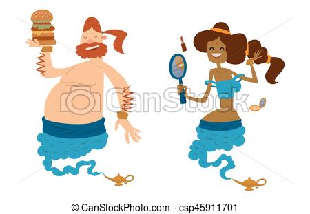 450x311 Cartoon Genie Character Magic Lamp Vector Illustration Vector