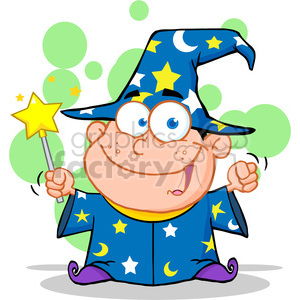 300x300 Royalty Free Royalty Free Happy Wizard Boy Waving With Magic Wand
