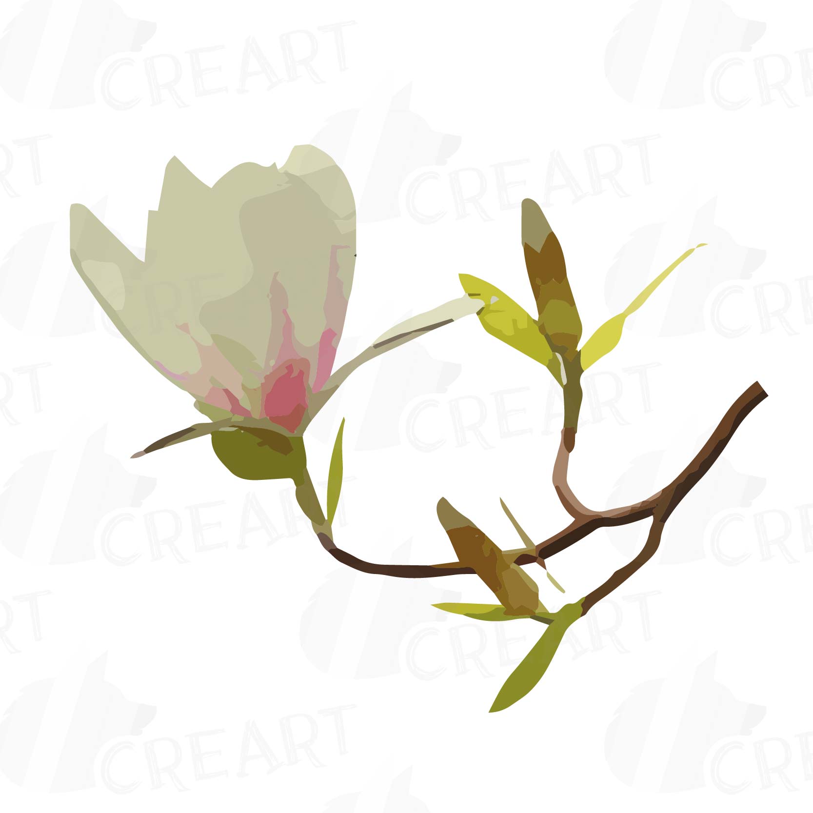 1667x1667 Watercolor Pink Magnolia Flower And Lea Design Bundles