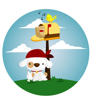 300x350 Dog, Singing Bird By Mailbox