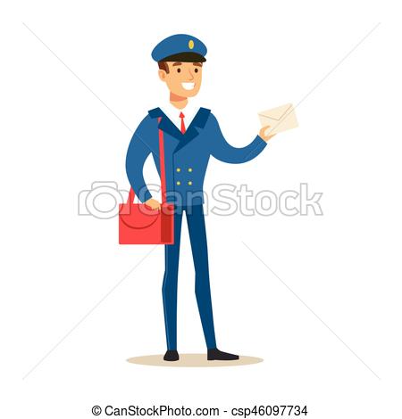 450x470 Postman In Blue Uniform Delivering Mail Holding A Letter