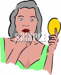 245x300 Clip Art Image A Woman Putting Lipstick On And Looking Ina
