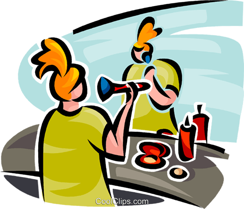 480x412 Woman Putting On Makeup Royalty Free Vector Clip Art Illustration