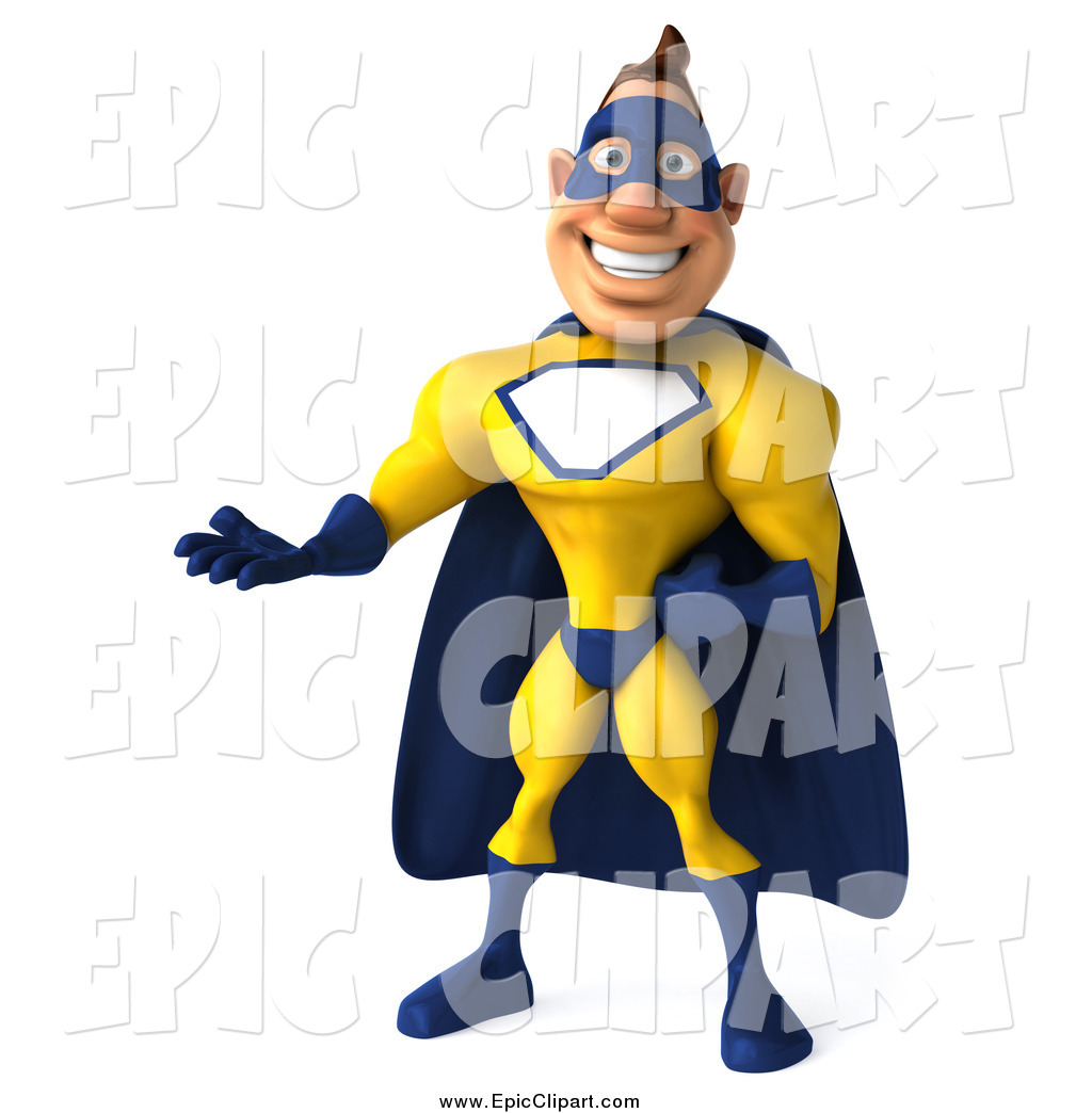 1024x1044 Clip Art Of A 3d White Male Super Hero Presenting In A Blue