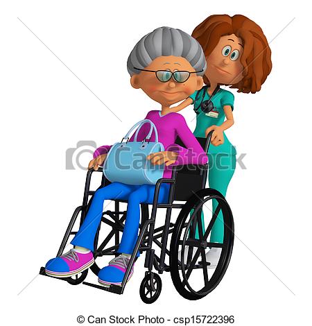 450x470 Elderly Woman Sitting In The Wheelchair And Nurse 3d Stock