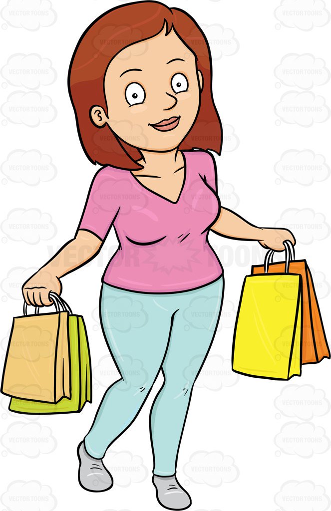 663x1024 A Woman Satisfied After Shopping In A Mall Cartoon Clipart