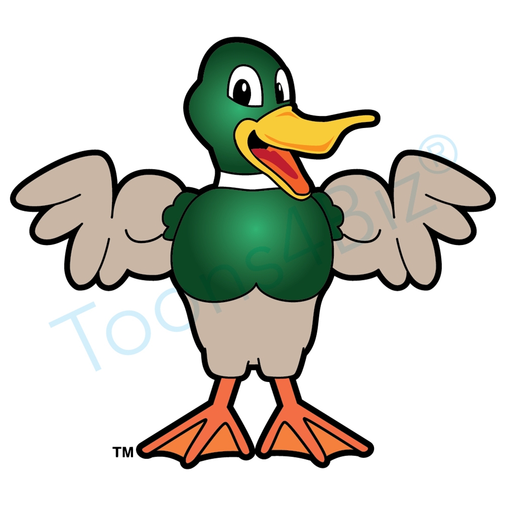 1000x1000 Duck Mascot Flexing Muscles Clip Art Graphic