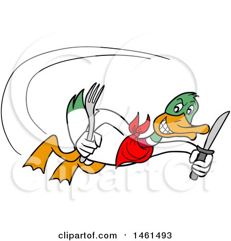450x470 Clipart Of A Cartoon Mallard Duck Flying With A Knife And Fork