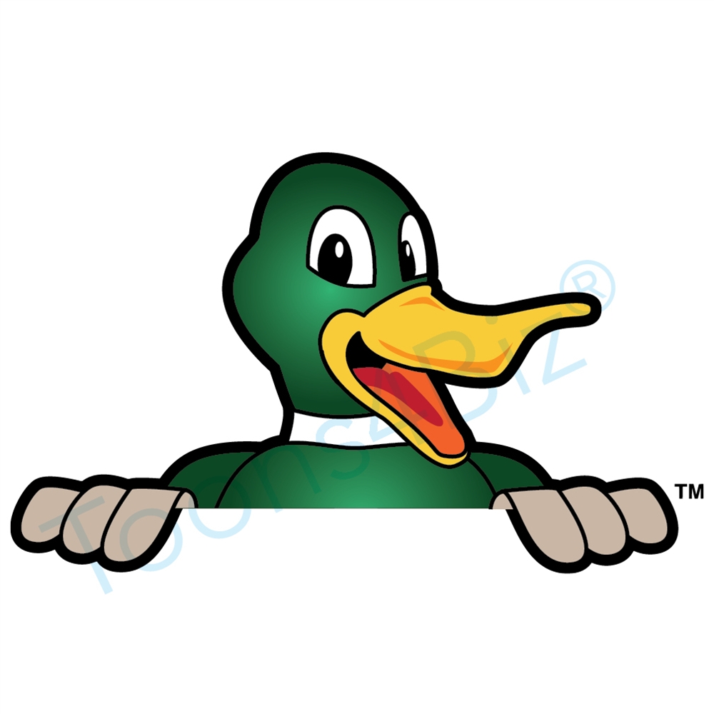 1000x1000 Duck Mascot Peeking Over Clip Art Graphic