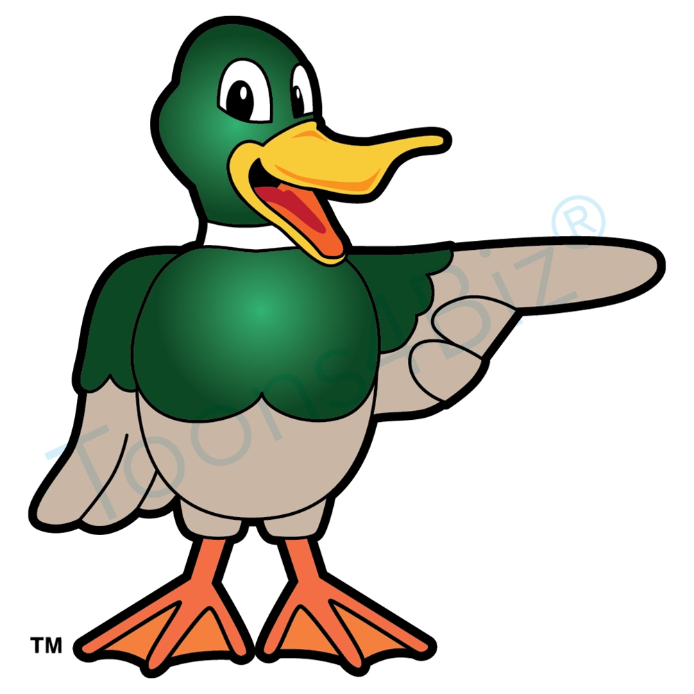1000x1000 Duck Mascot Pointing To The Side Clip Art