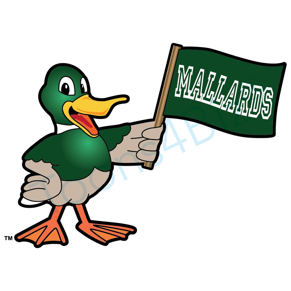 1000x1000 Duck Mascot Holding Team Flag Clip Art