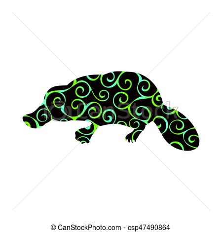 450x470 Platypus Mammal Color Silhouette Animal. Vector Illustrator. Clip