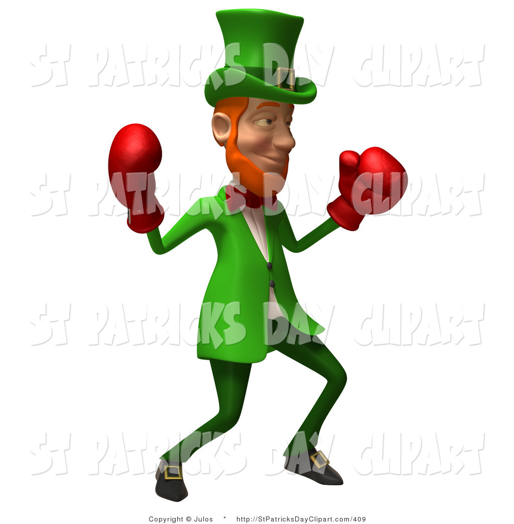 1024x1044 Clip Art Of A Friendly 3d Leprechaun Man Character Boxing With Two