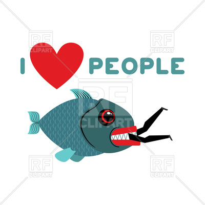 400x400 I Love People. Fish Eats Man. Royalty Free Vector Clip Art Image