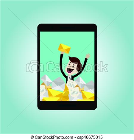 450x470 Businessman Or Manager Has A Lot Of Emails. He Found The Vector