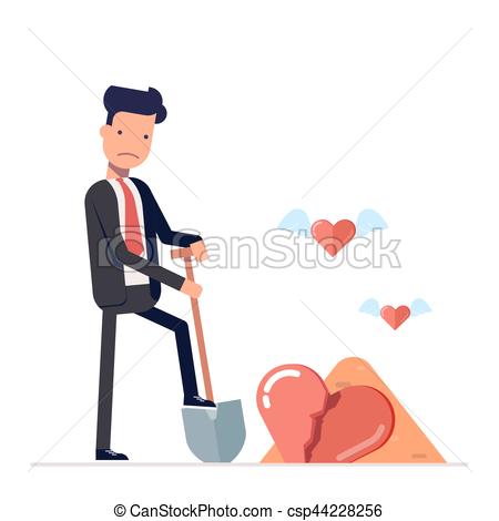 450x470 Sad Man Digs A Broken Heart. Businessman Or Manager