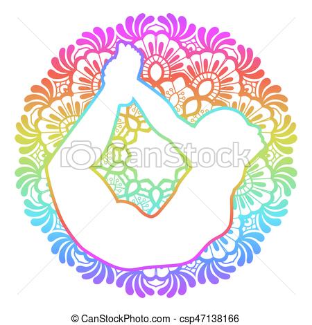 450x470 Women Silhouette. Bow Yoga Pose. Dhanurasana. Mandala Round