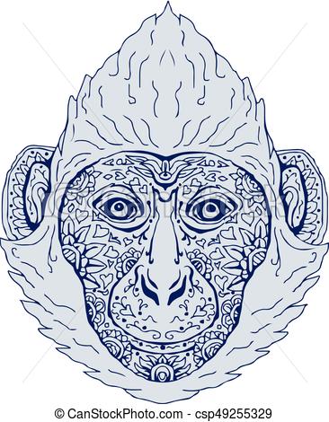 366x470 Cat Ba Langur Head Mandala. Illustration Of A Cat Ba Langur