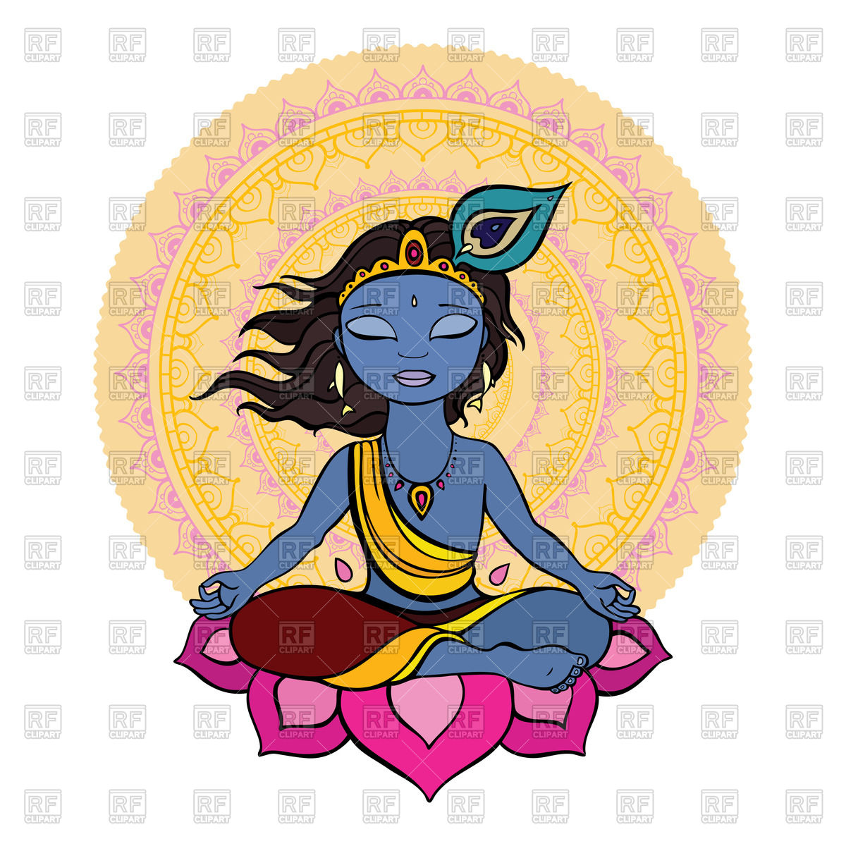 1200x1200 Hindu God Krishna Sits On Lotus Against Mandala Royalty Free