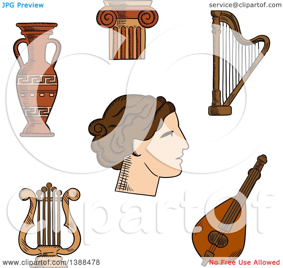 1080x1024 Clipart Of A Sketched Greek Theater Actress, Surrounded By Ionic