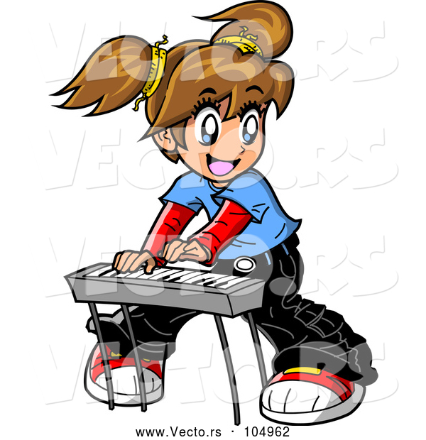 600x620 Vector Of Manga Girl Playing A Keyboard By Clip Art Mascots
