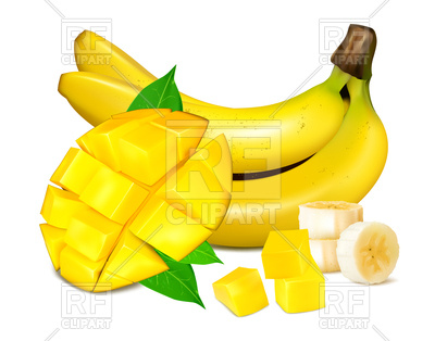 400x314 Ripe Yellow Bananas With Mango And Slices Of Fruits Royalty Free