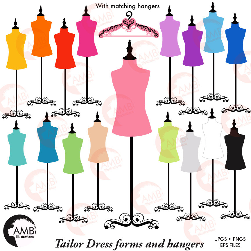 864x864 Dress Forms, Hangers, Mannequin Clipart, Silhouette Clipart, Amb