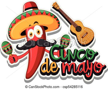 450x371 Red Chili With Mexican Hat And Maracas Illustration Vector Clip