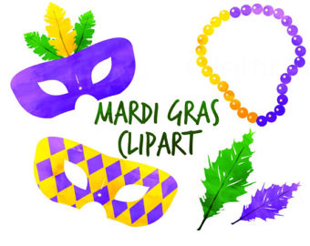 340x270 Digital Mardi Gras Watercolor Clipart For Scrapbooking, Carnival