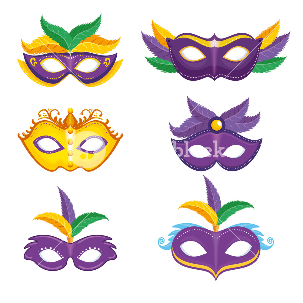 1000x1000 Set Of Purple And Yellow Carnival Mask Mardi Gras Vector