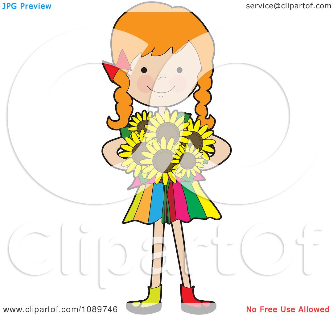 1080x1024 Clipart Red Haired Girl Holding Sunflowers