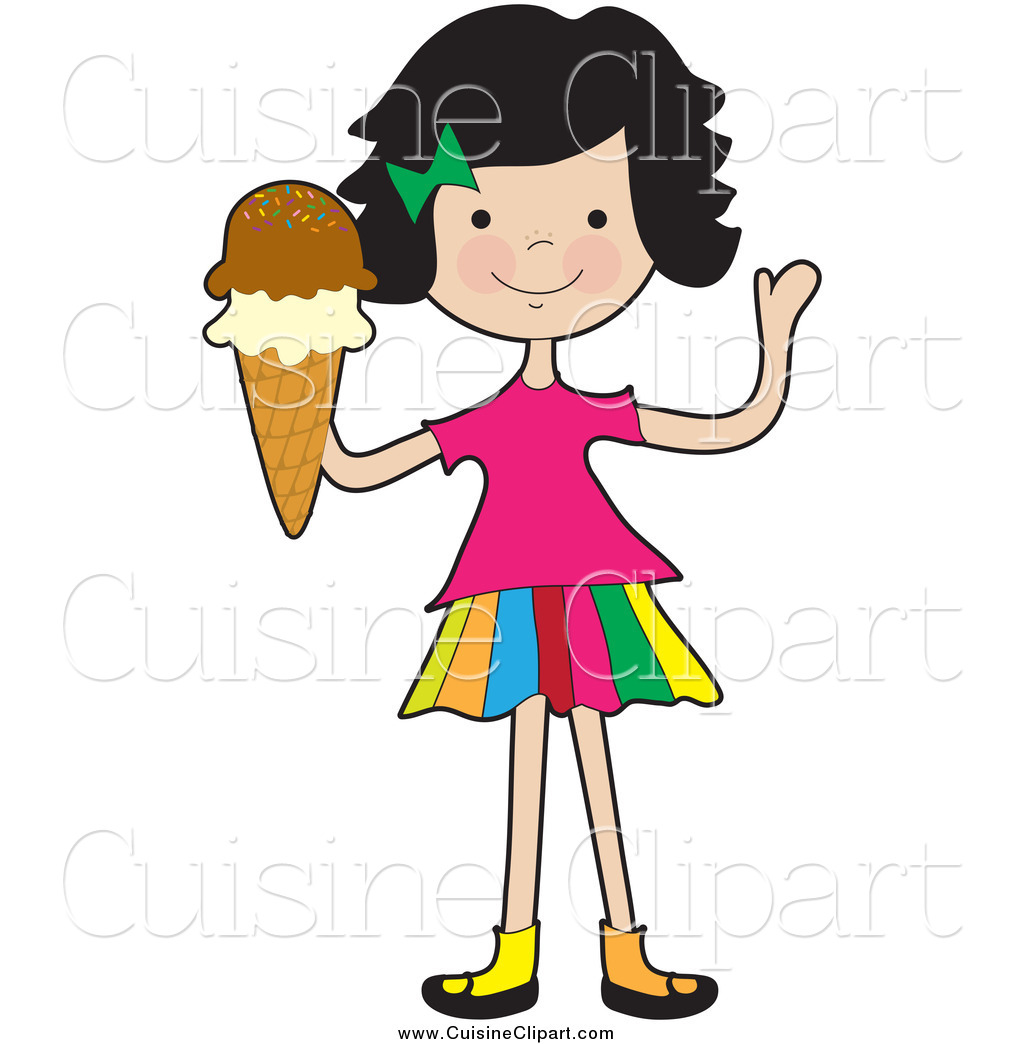 1024x1044 Cuisine Clipart Of A Friendly Girl Waving And Holding An Ice Cream