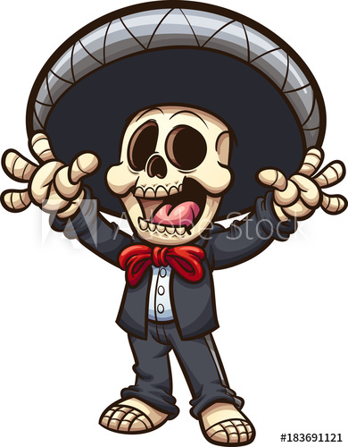 390x500 Happy Mexican Skeleton Mariachi. Vector Clip Art Illustration