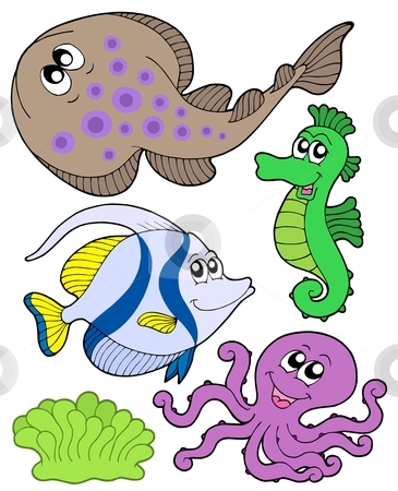 365x450 Cute Marine Animals Collection 3 Stock Vector