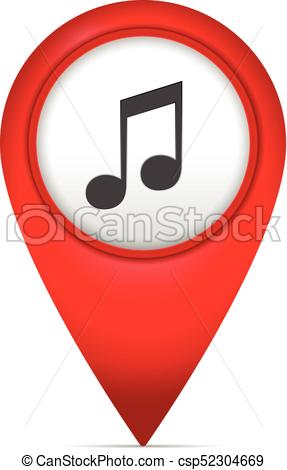 287x470 Map Marker With Music Symbol On A White Background. Clip Art