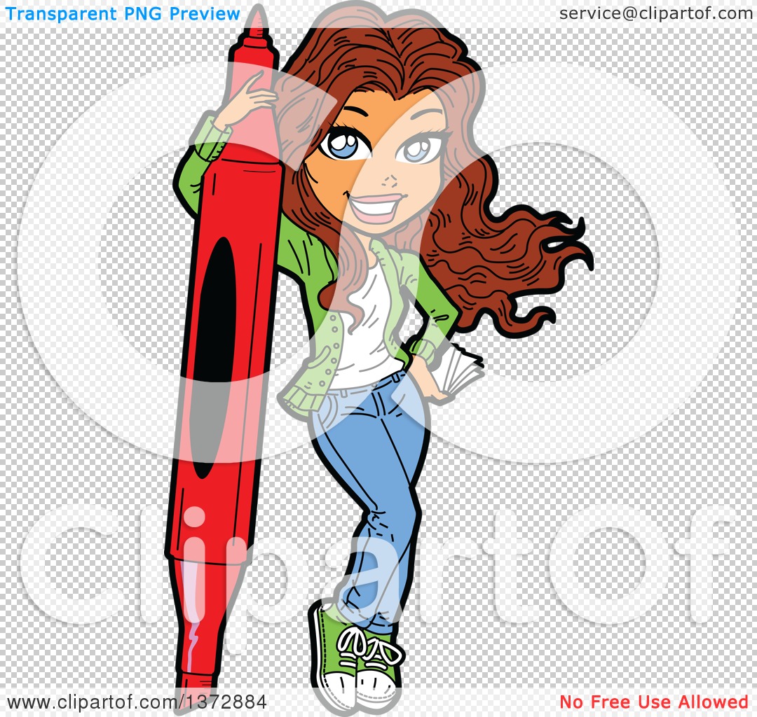 1080x1024 Clipart Of A Brunette White Crafty Woman With A Giant Marker