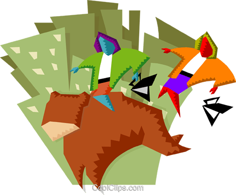 480x398 Riding The Bear Market Royalty Free Vector Clip Art Illustration