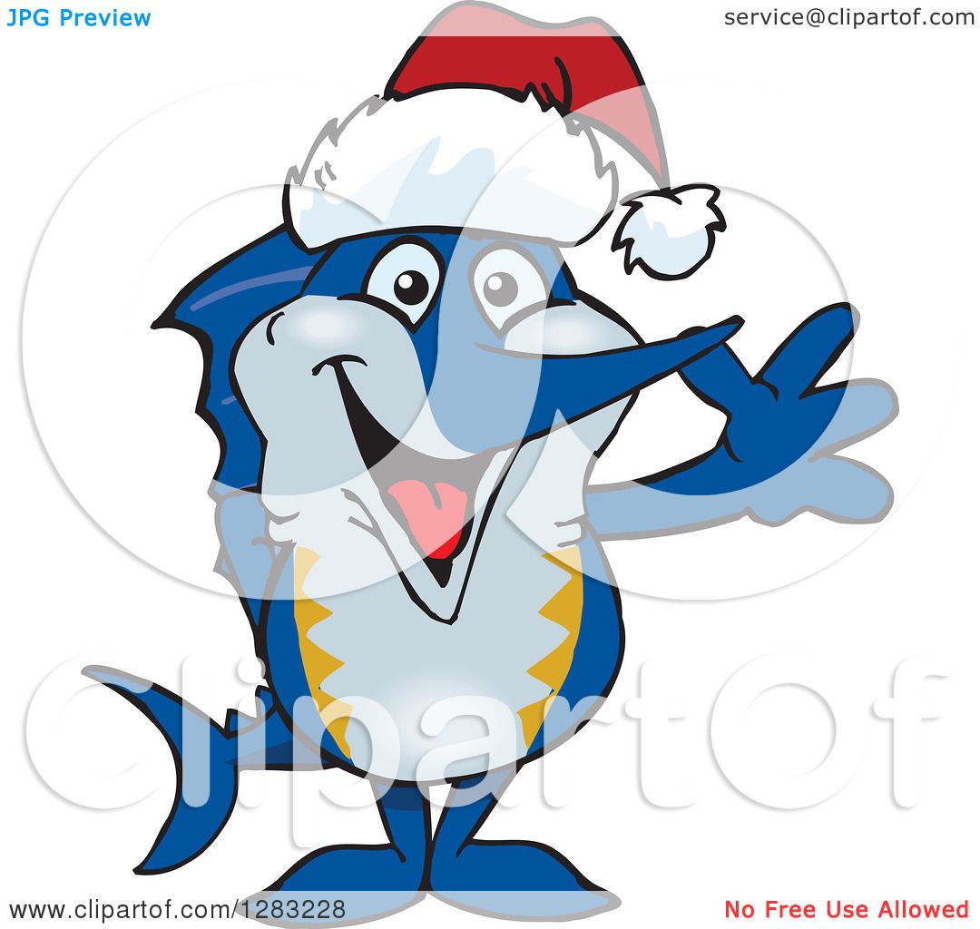 1080x1024 Clipart Of A Friendly Waving Marlin Fish Wearing A Christmas Santa