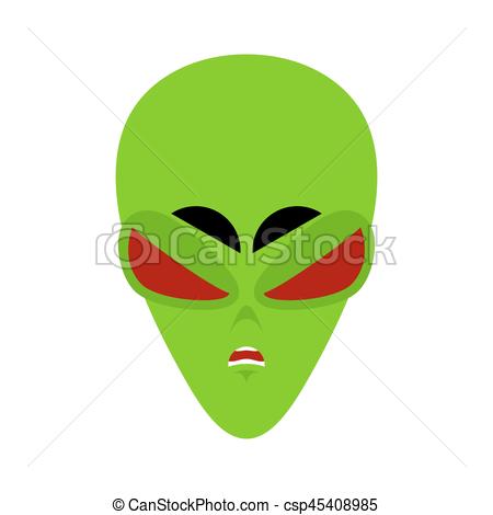 450x470 Ufo Angry Emoji. Green Alien Face Aggressive Emotion . Vector