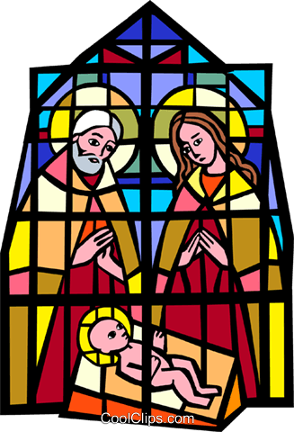 327x480 Stained Glass Jesus, Joseph, Mary Royalty Free Vector Clip Art